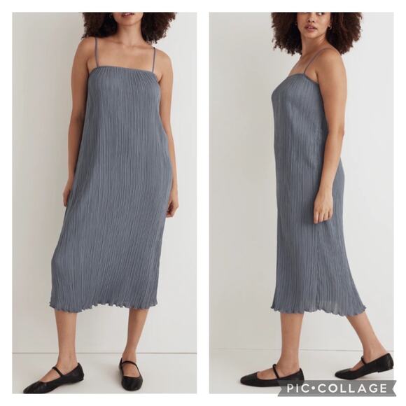 Madewell Dresses & Skirts - Madewell Goldie Slip Dress Plisse Tea Blue Midi Length Size 2